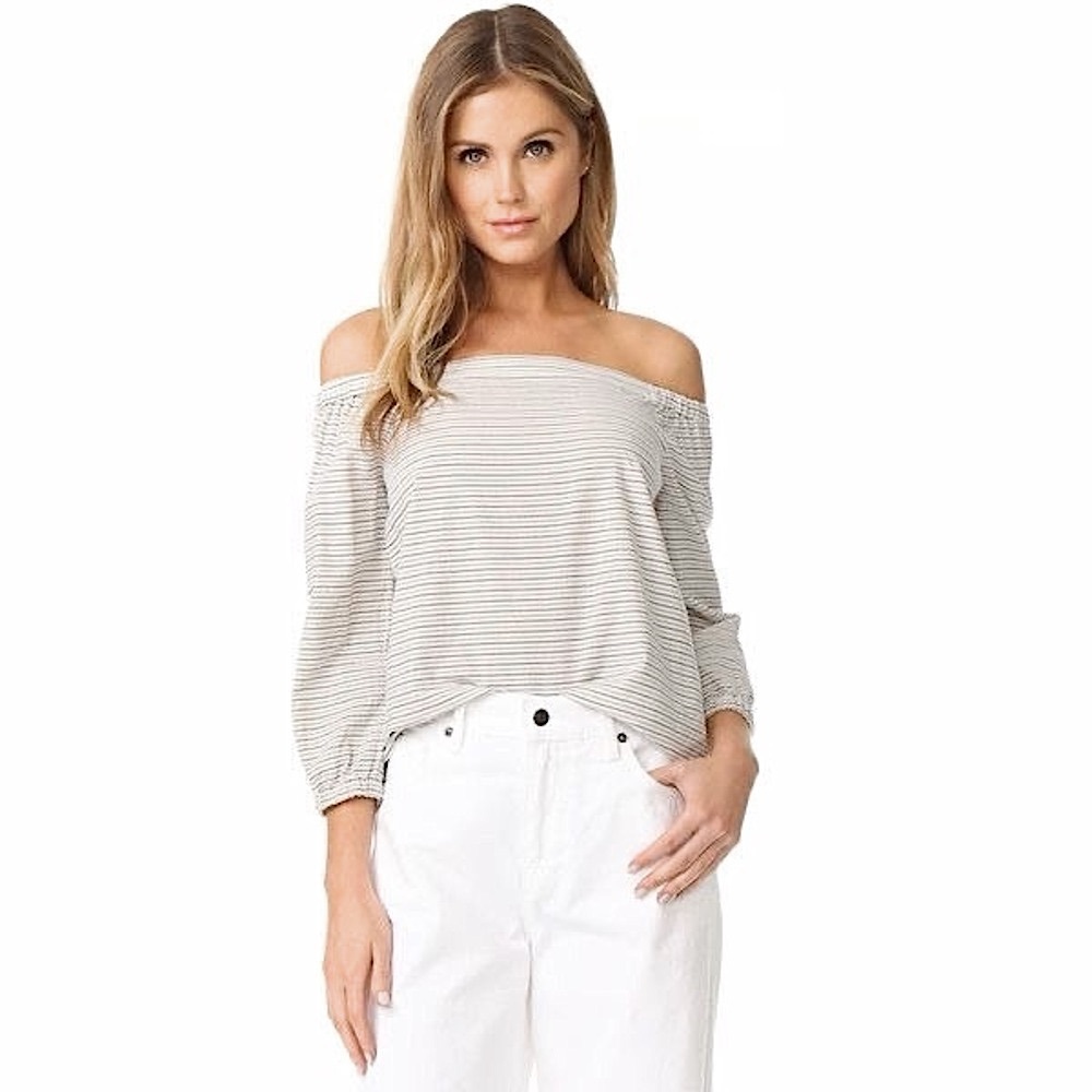 Madewell Indigo Striped Jardin Off The Shoulder Cotton Peasant Top